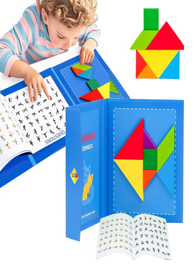 Wishkey Magnetic Tangram Puzzle for Kids Ages 3-10, Montessori Travel Games & STEM Brain Teasers, Educational Jigsaw Shape Toy for Road Trips, Hands-On Learning & Thinking Skills - Image 1